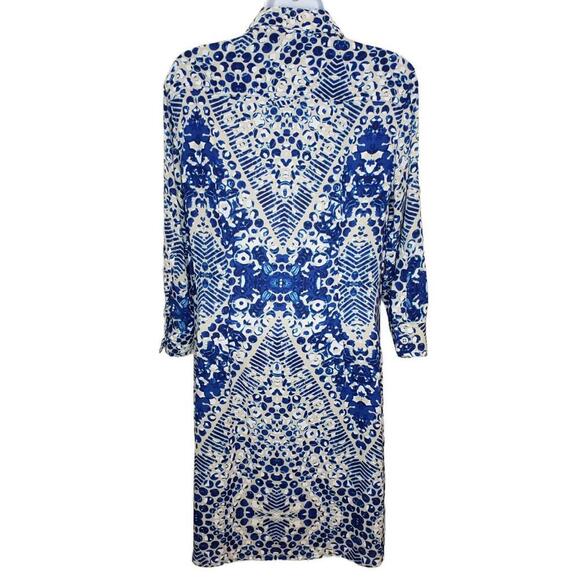 Cabi Women's Sz M  Blue Mosaic Geo Print Convertible Shirt Dress (1685) - Picture 4 of 8